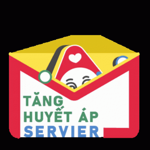 A Red And Yellow Envelope With A Face And The Words Tang Huyet Ap Servier GIF