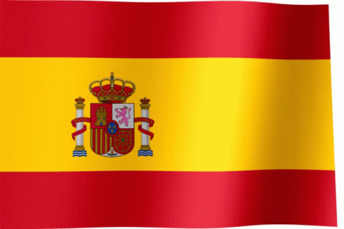 A Red And Yellow Flag With The Coat Of Arms Of Spain On It GIF