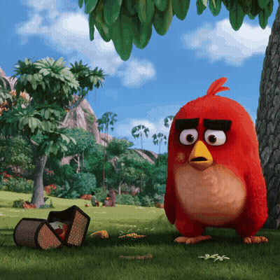 A Red Angry Bird Is Standing In The Grass GIF
