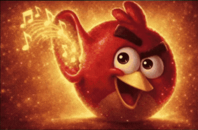 A Red Angry Bird With Music Notes Coming Out Of It 'S Mouth GIF