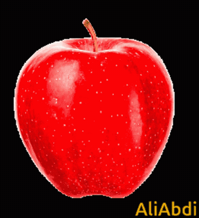 A Red Apple With The Name Aliabdi On The Bottom Right GIF