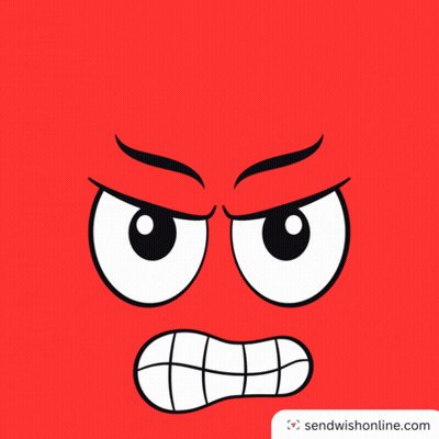 A Red Background With A Cartoon Face And The Word Angry Above It GIF