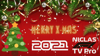 A Red Background With A Christmas Tree And The Words Merry X-Mas 2021 On It GIF