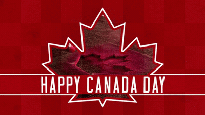 A Red Background With A Maple Leaf And The Words Happy Canada Day Below It GIF