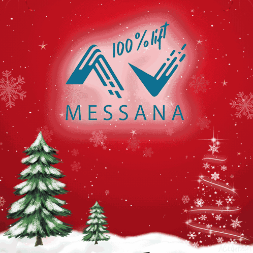 A Red Background With A Snowman And A Christmas Tree And The Name Messiana GIF