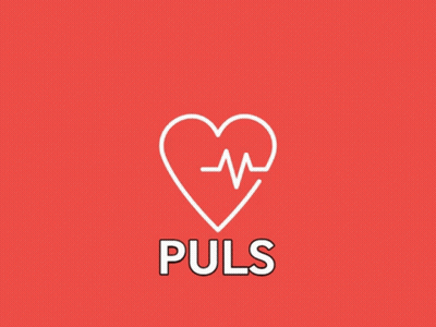 A Red Background With A White Heart And The Word Puls Below It GIF