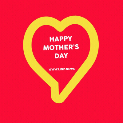 A Red Background With A Yellow Heart That Says Happy Mother 'S Day Www.linz.news GIF
