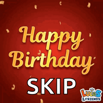 A Red Background With The Text Happy Birthday Skip GIF