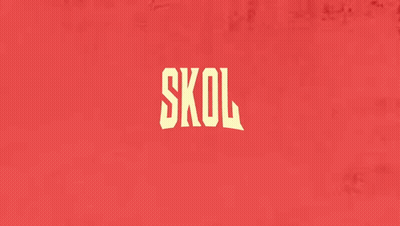 A Red Background With The Word Skol In White Letters GIF