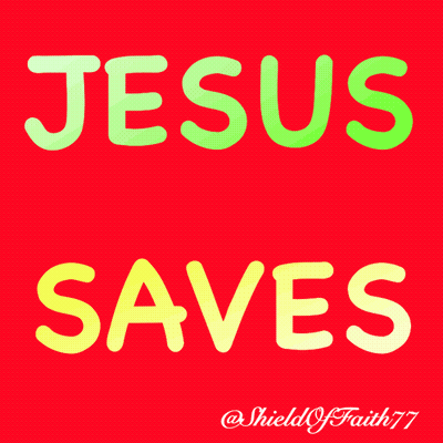 A Red Background With The Words " Jesus Sa Es " On It GIF
