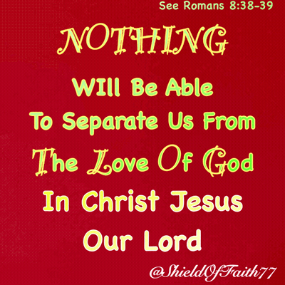 A Red Background With The Words Nothing Will Be Able To Separate Us From The Love Of God In Christ Jesus GIF