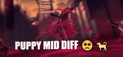 A Red Background With The Words Puppy Mid Diff And A Dog GIF
