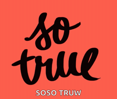 A Red Background With The Words So True Written In Black On It GIF