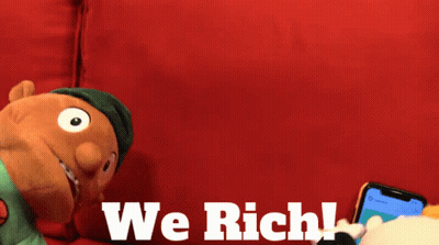 A Red Background With The Words We Rich GIF