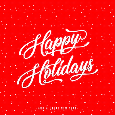 A Red Background With White Lettering That Says Happy Holidays And A Great New Year GIF