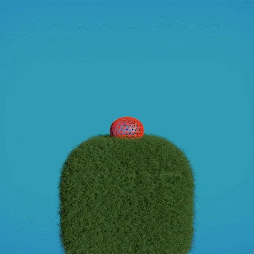 A Red Ball Is Flying In The Air Above A Grassy Hill GIF