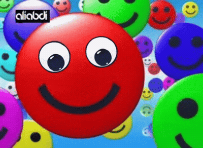 A Red Ball With A Smile On It Is Surrounded By Smiley Faces . GIF