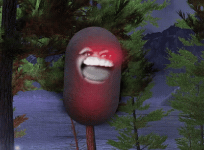 A Red Balloon With A Face On It Is Hanging From A Tree GIF