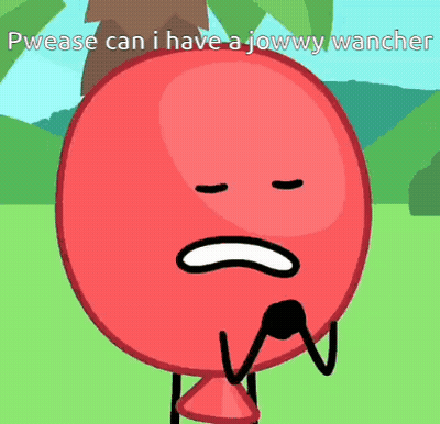 A Red Balloon With A Sad Face And The Words Pwease Can I Have A Jowwy Wancher GIF
