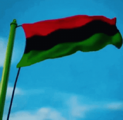 A Red Black And Green Flag Is Flying In The Wind Against A Blue Sky GIF