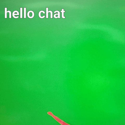 a red bodysuit with googly eyes and the words hello chat written on it