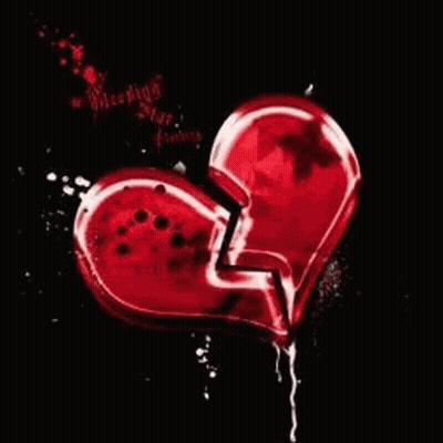 A Red Broken Heart With Blood Dripping From It On A Black Background . GIF