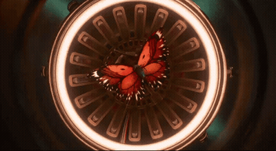 A Red Butterfly Is Surrounded By A Glowing Circle GIF