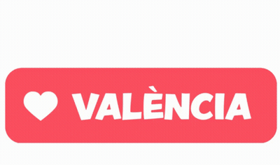 A Red Button With The Word Valencia In White Letters GIF