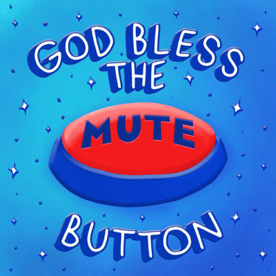 A Red Button With The Words God Bless The Mute Button On It GIF