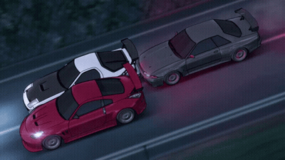 A Red Car Is Being Pulled By A White Car On A Road GIF