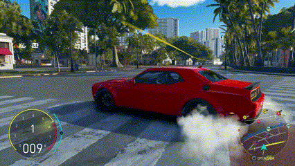 A Red Car Is Driving Down A Street In A Video Game With The Number 009 In The Corner GIF