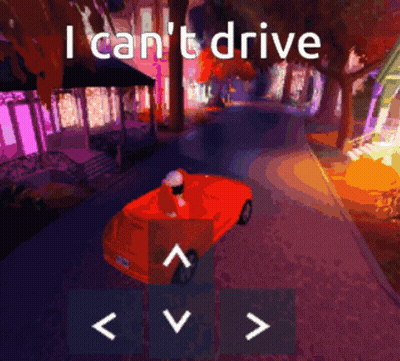 A Red Car Is Driving Down A Street With The Words I Can T Drive Above It GIF