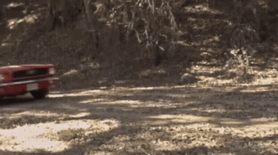 A Red Car Is Driving On A Dirt Road GIF