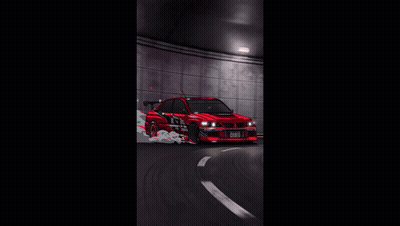 A Red Car Is Driving Through A Tunnel With Smoke Coming Out Of The Tires GIF