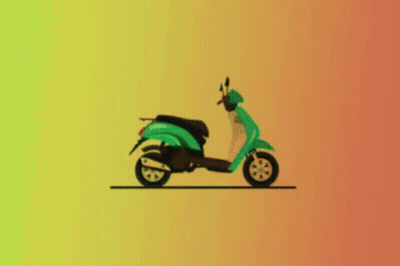 A Red Car Is On A Green And Yellow Background GIF