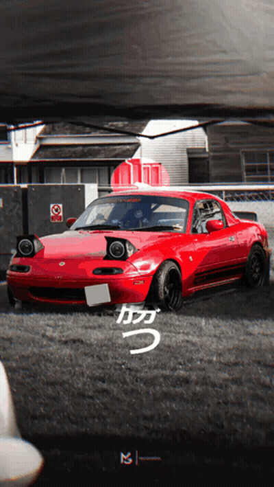 A Red Car Is Parked In A Parking Lot With A Sign That Says No Smoking GIF