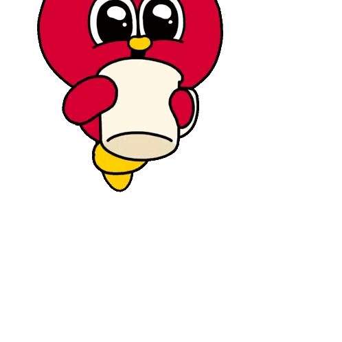 A Red Cartoon Character Is Holding A Cup Of Spaghetti Soup Sticker