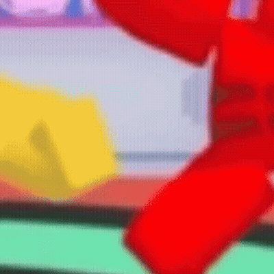 A Red Cartoon Character Is Standing In Front Of A Yellow Box . GIF