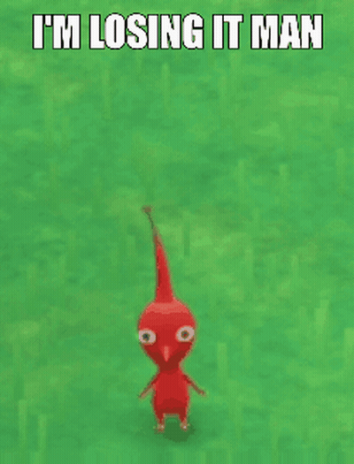 A Red Cartoon Character Is Standing Next To A Yellow Ball With The Words " I 'M Losing It Man " On The Bottom GIF