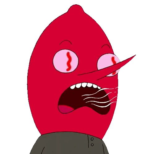 A Red Cartoon Character With A Long Nose And Pink Eyes Looks Surprised Sticker