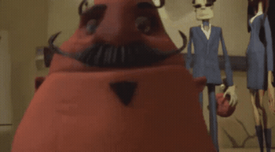 A Red Cartoon Character With A Mustache And A Triangle Nose GIF