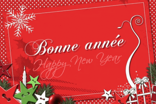 Red Christmas Card With Bonne Annee Happy New Year GIF