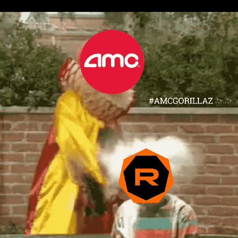 A Red Circle That Says Amc Is Above A Person 'S Head GIF