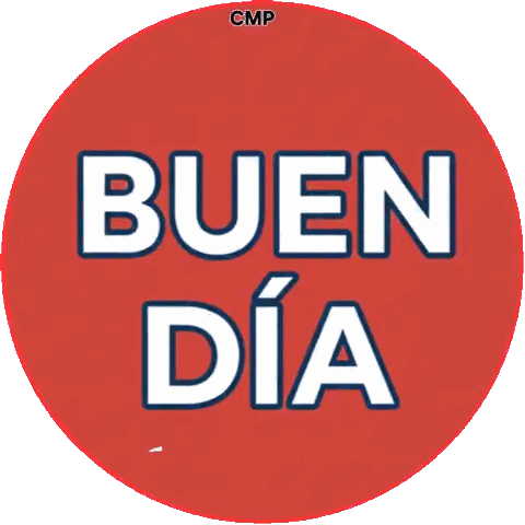 A Red Circle That Says Buen Dia In White Letters Sticker