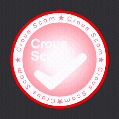 A Red Circle With The Words Crous Scam And A Check Mark Inside GIF
