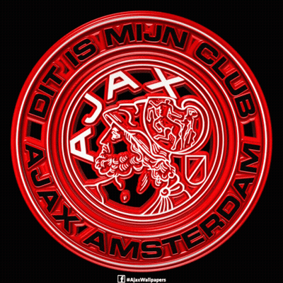 A Red Circle With The Words Dit Is Mijn Club Ajax Amsterdam Inside Of It GIF