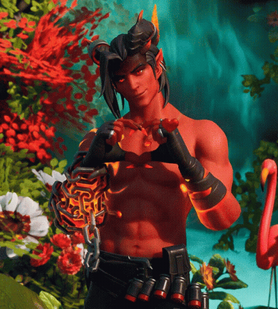 A Red Demon With Horns Is Making A Heart With His Hands GIF