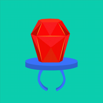 A Red Diamond In A Blue Ring On A Blue Surface GIF