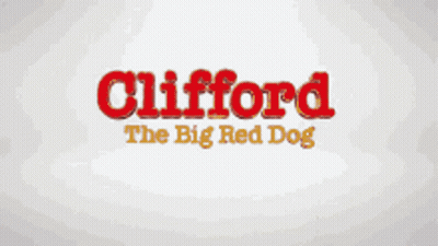 A Red Dog Is Standing In Front Of A Sign That Says Clifford GIF