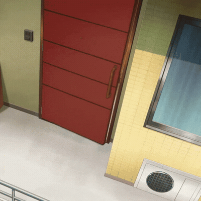 A Red Door Is Open To A Room With A Yellow Wall GIF